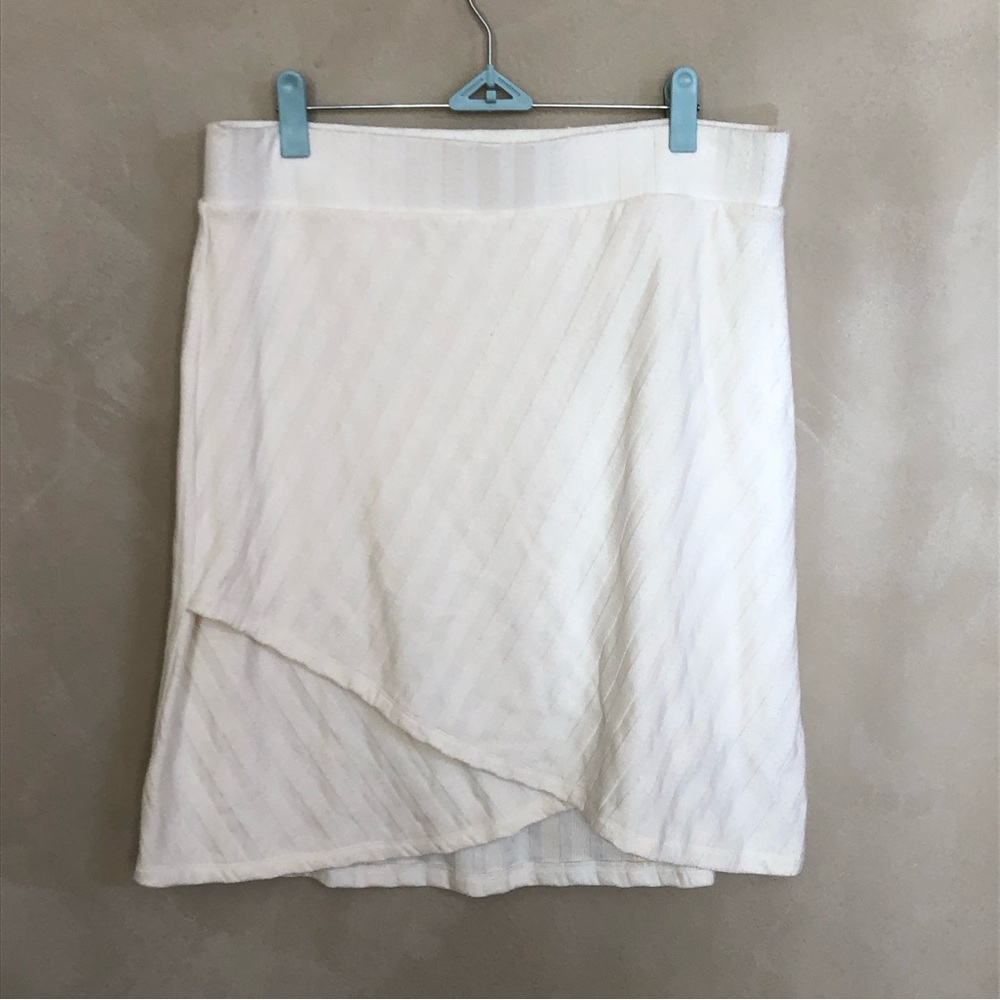 Anthropologie White Wrap Skirt Asymmetrical Knee-Length Midi Skirt